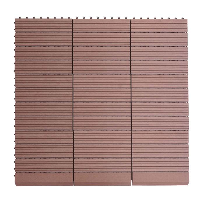 WPC Bodenfliese Rhone + Abschluss, Holzoptik Balkon/Terrasse, 11x je 30x30cm = 1qm Premium ~ coffee linear senkrecht