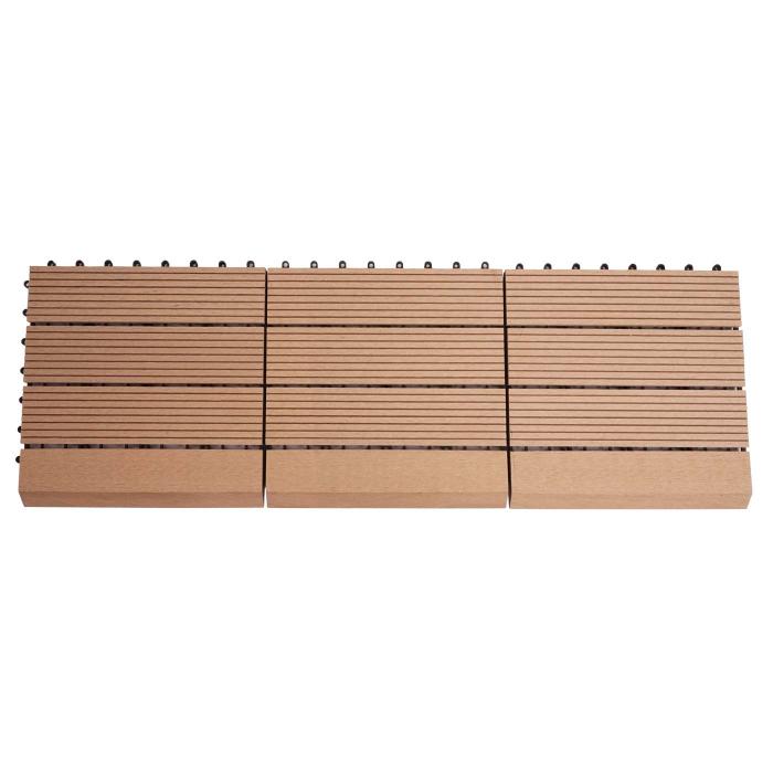 WPC Bodenfliese Rhone + Abschluss, Holzoptik Balkon/Terrasse, 11x je 30x30cm = 1qm Premium ~ teak linear senkrecht