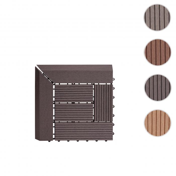 (222,11/m) WPC Eck-Bodenfliese Rhone + Abschluss, Holzoptik Terrasse, 30x30cm Premium ~ Ecke, grau versetzt