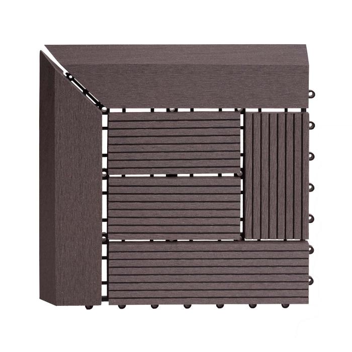 (222,11/m) WPC Eck-Bodenfliese Rhone + Abschluss, Holzoptik Terrasse, 30x30cm Premium ~ Ecke, grau versetzt
