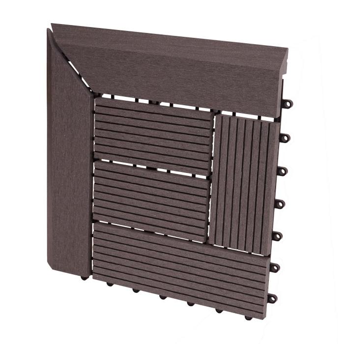 (222,11/m) WPC Eck-Bodenfliese Rhone + Abschluss, Holzoptik Terrasse, 30x30cm Premium ~ Ecke, grau versetzt