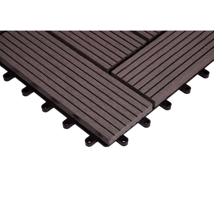 (222,11/m) WPC Eck-Bodenfliese Rhone + Abschluss, Holzoptik Terrasse, 30x30cm Premium ~ Ecke, grau versetzt