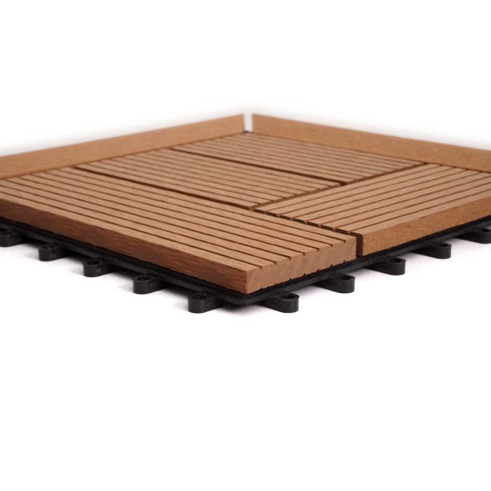 (222,11€/m²) WPC Eck-Bodenfliese Rhone + Abschluss, Holzoptik Terrasse, 30x30cm Premium ~ Ecke, teak versetzt