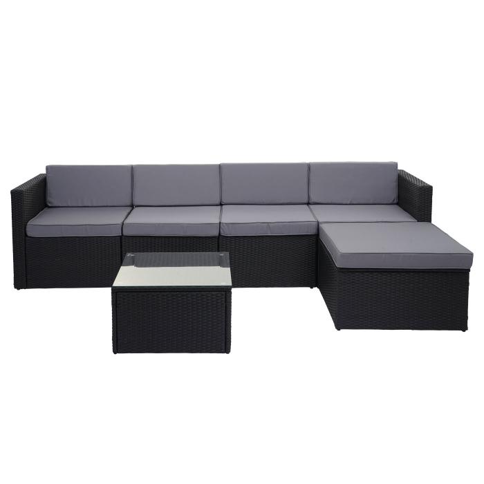 Poly-Rattan-Garnitur HWC-D24, Garten-/Lounge-Set Sofa ~ anthrazit, Polster grau