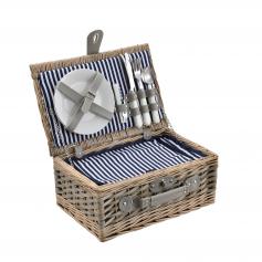 Picknickkorb HLO-PX4 mit Besteck-Set für 2 Personen ~ Blau/Weiß