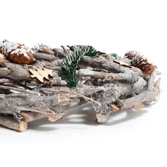 Adventskranz XXL rund, Weihnachtsdeko Tischkranz, Holz  48cm wei-grau ~ ohne Kerzen und Halterungen