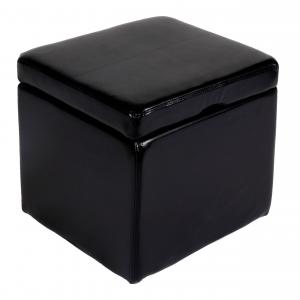 Hocker Sitzwrfel Sitzhocker Aufbewahrungsbox Onex, mit Deckel, Leder + Kunstleder, 45x44x44cm ~ schwarz