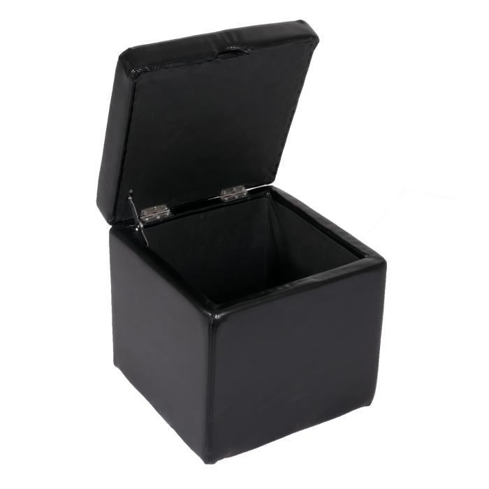 Hocker Sitzwrfel Sitzhocker Aufbewahrungsbox Onex, mit Deckel, Leder + Kunstleder, 45x44x44cm ~ schwarz