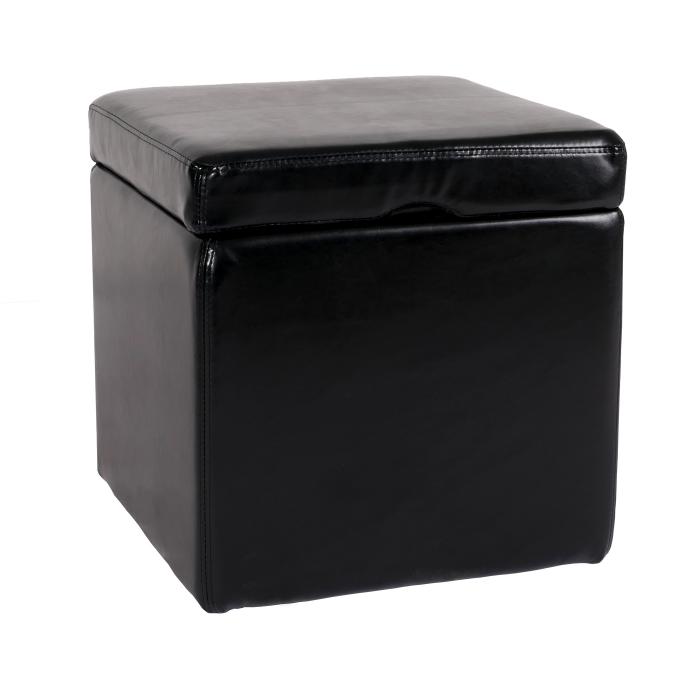 Hocker Sitzwrfel Sitzhocker Aufbewahrungsbox Onex, mit Deckel, Leder + Kunstleder, 45x44x44cm ~ schwarz