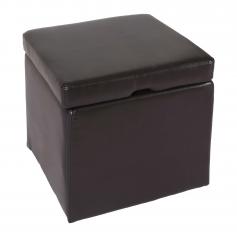 Hocker Sitzwürfel Sitzhocker Aufbewahrungsbox Onex, mit Deckel, Leder + Kunstleder, 45x44x44cm ~ braun