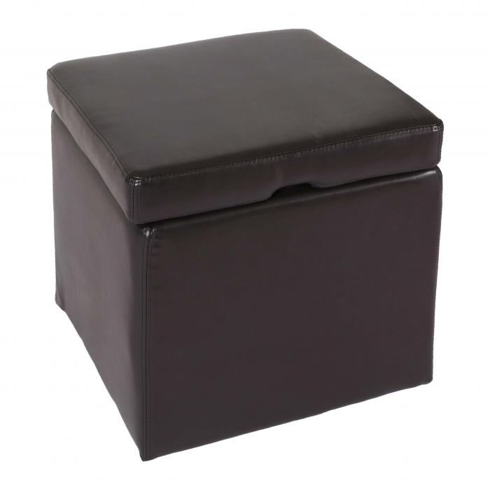 Hocker Sitzwrfel Sitzhocker Aufbewahrungsbox Onex, mit Deckel, Leder + Kunstleder, 45x44x44cm ~ braun