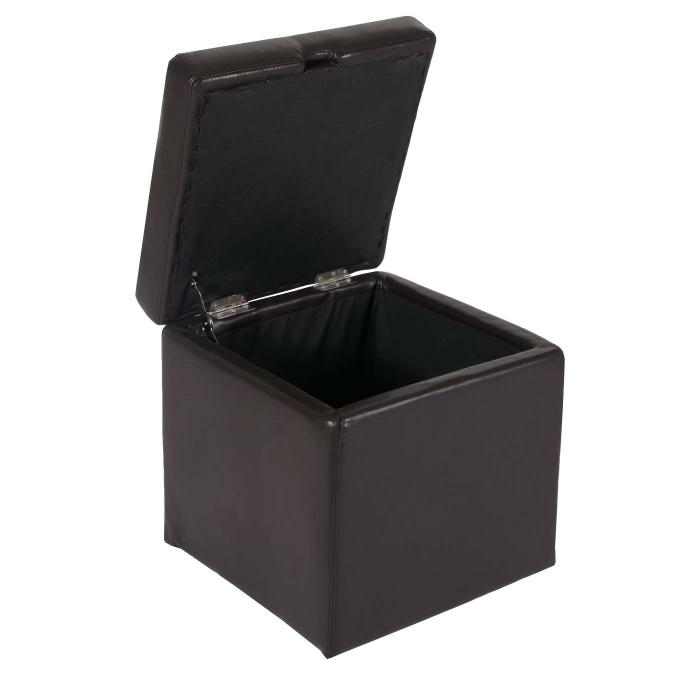 Hocker Sitzwrfel Sitzhocker Aufbewahrungsbox Onex, mit Deckel, Leder + Kunstleder, 45x44x44cm ~ braun