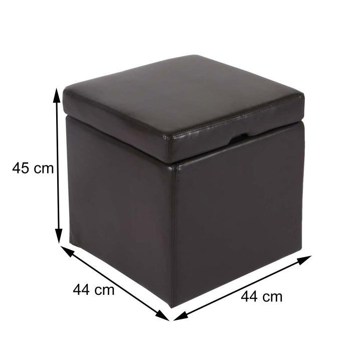 Hocker Sitzwrfel Sitzhocker Aufbewahrungsbox Onex, mit Deckel, Leder + Kunstleder, 45x44x44cm ~ schwarz