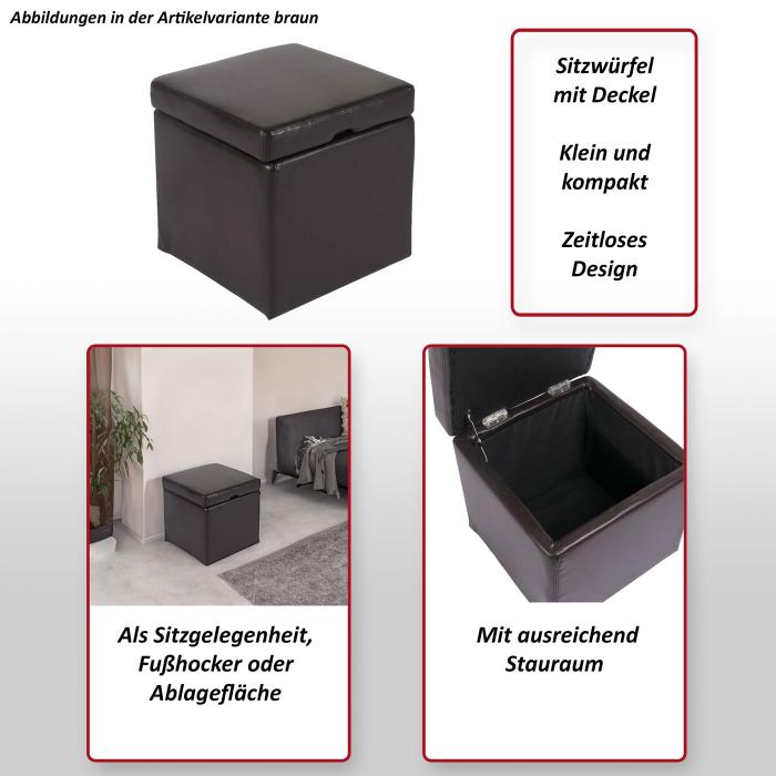 B-Ware (Loch SK1) | Hocker Sitzwrfel Sitzhocker Aufbewahrungsbox Onex, Deckel, Leder + Kunstleder, 45x44x44cm ~ schwarz