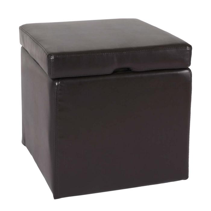 Hocker Sitzwrfel Sitzhocker Aufbewahrungsbox Onex, mit Deckel, Leder + Kunstleder, 45x44x44cm ~ braun