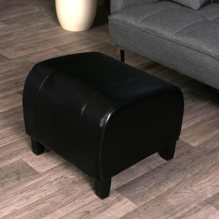 Hocker Sitzwrfel Sitzhocker Emmen, Leder + Kunstleder, 37x45x47 cm ~ schwarz