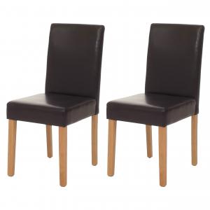2er-Set Esszimmerstuhl Stuhl Kchenstuhl Littau ~ Leder, braun, helle Beine