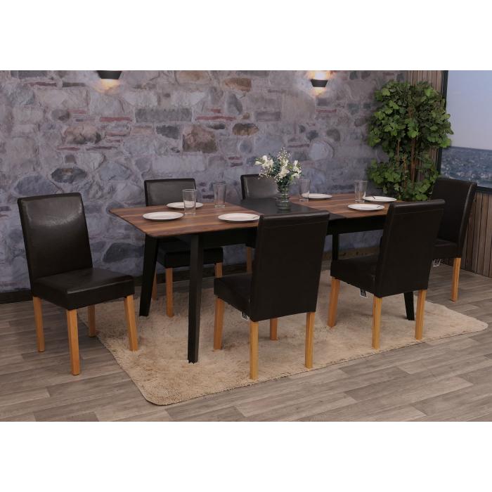 6er-Set Esszimmerstuhl Stuhl Kchenstuhl Littau ~ Leder, braun, helle Beine