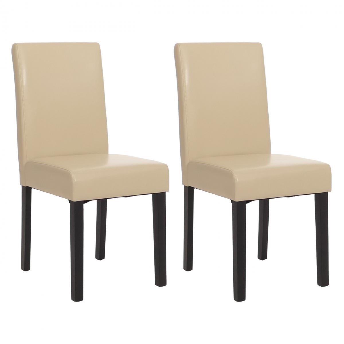 2er-Set Esszimmerstuhl Stuhl Kchenstuhl Littau ~ Leder, creme, dunkle Beine