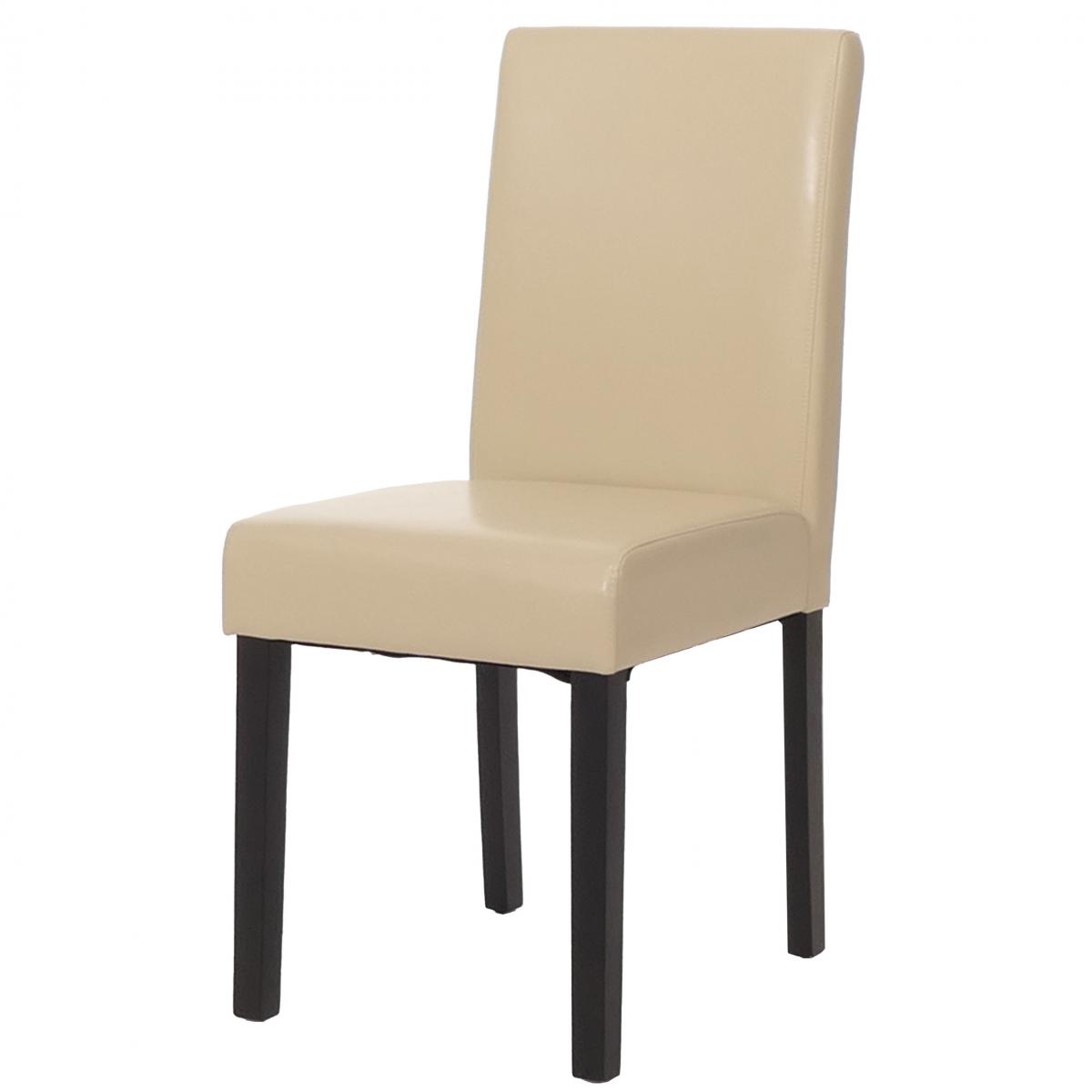 Esszimmerstuhl Littau, Kchenstuhl Stuhl, Kunstleder ~ creme, dunkle Beine
