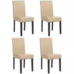 4er-Set Esszimmerstuhl Stuhl Kchenstuhl Littau ~ Leder, creme dunkle Beine