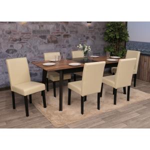 6er-Set Esszimmerstuhl Stuhl Kchenstuhl Littau ~ Kunstleder, creme, dunkle Beine