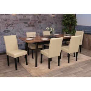 6er-Set Esszimmerstuhl Stuhl Kchenstuhl Littau ~ Leder, creme, dunkle Beine