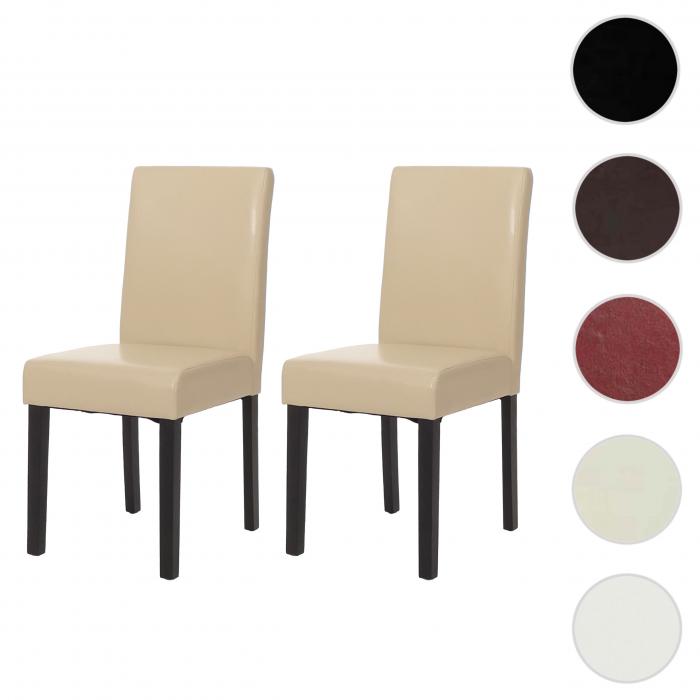 2er-Set Esszimmerstuhl Stuhl Kchenstuhl Littau ~ Leder, creme, dunkle Beine