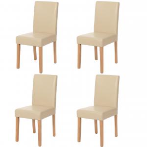 4er-Set Esszimmerstuhl Stuhl Kchenstuhl Littau ~ Leder, creme helle Beine
