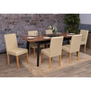 6er-Set Esszimmerstuhl Stuhl Kchenstuhl Littau ~ Leder, creme, helle Beine