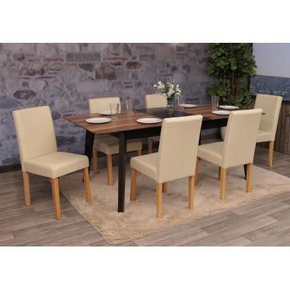 6er-Set Esszimmerstuhl Stuhl Kchenstuhl Littau ~ Leder, creme, helle Beine