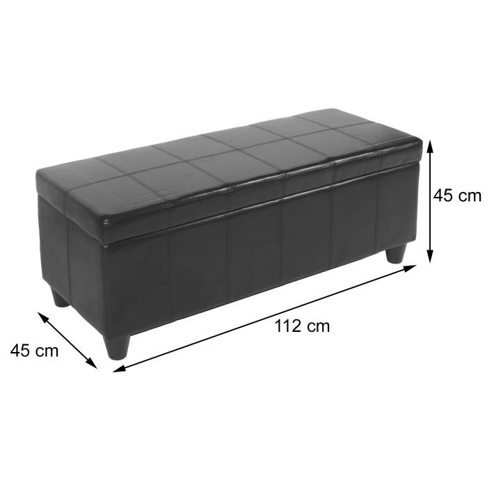 Bank Sitzbank MIT Aufbewahrung Kriens Leder + Kunstleder 112x45x45cm ~ schwarz