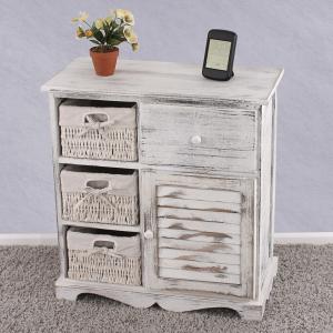 Kommode Schrank mit 3 Krben 63x60x30cm, Shabby-Look, Vintage ~ wei