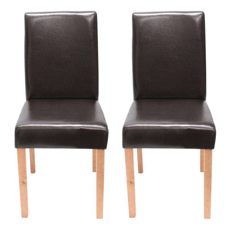 2er-Set Esszimmerstuhl Stuhl Küchenstuhl Littau ~ Kunstleder, braun, helle Beine