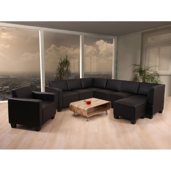 Modular Sofa-System Couch-Garnitur Lyon 6-1-1, Kunstleder ~ schwarz