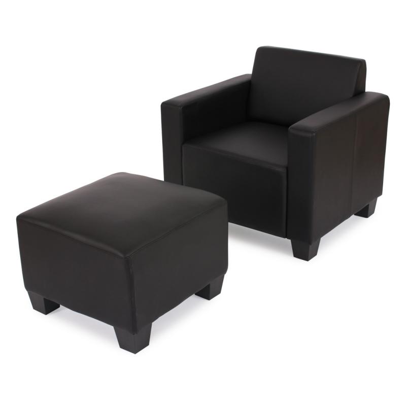 Modular Sessel Loungesessel mit Ottomane Lyon, Kunstleder ~ schwarz