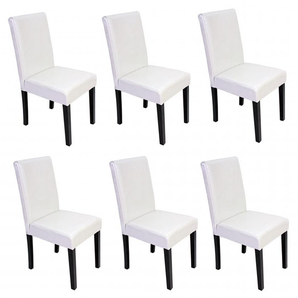 6x Esszimmerstuhl Stuhl Küchenstuhl Littau ~ Kunstleder, weiß, dunkle Beine
