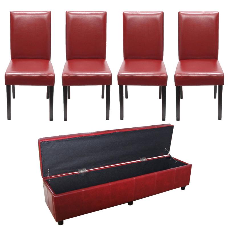 Garnitur Sitzgruppe Bank mit Aufbewahrung Kriens XXL+4 Sthle Littau, Kunstleder/Leder FSC-zertifiziert ~ rot