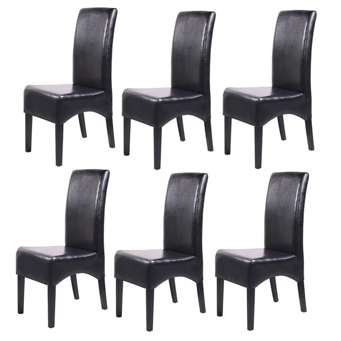 6er-Set Esszimmerstuhl Küchenstuhl Stuhl Latina, LEDER ~ schwarz, dunkle Beine