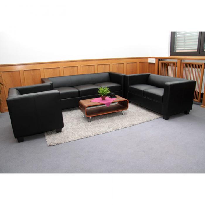 3-2-1 Sofagarnitur Couchgarnitur Loungesofa Lille ~ Leder, schwarz