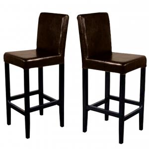 2er-Set Barhocker Vicenza, Holz+LEDER ~ braun, dunkle Beine