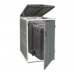 XL 1er-/2er-Mülltonnenverkleidung HWC-H74, Mülltonnenbox, erweiterbar 126x80x98cm Holz MVG ~ grau-weiß