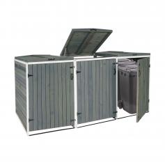 XL 3er-/6er-Mülltonnenverkleidung HWC-H74, Mülltonnenbox, erweiterbar 120x75x96 Holz FSC-zertifiziert ~ grau-weiß