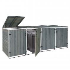 XL 4er-/8er-Mülltonnenverkleidung HWC-H74, Mülltonnenbox, erweiterbar 126x316x98cm Holz MVG ~ grau-weiß