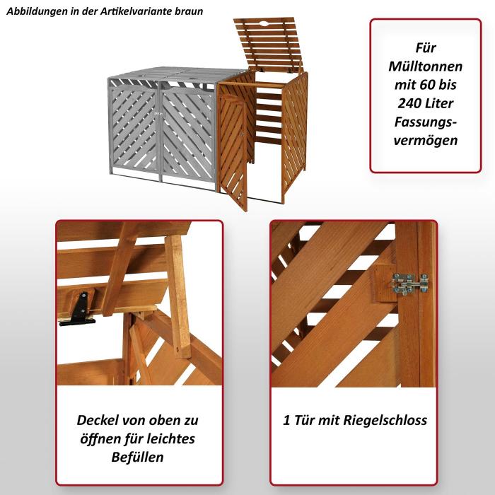 XL 1er-/2er-Mlltonnenverkleidung Erweiterung HWC-J44, Mlltonnenbox, 120x68x98cm Holz MVG-zertifiziert ~ grau