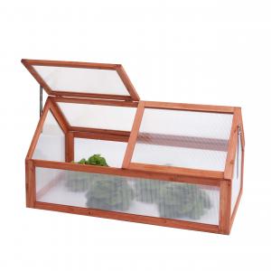 Frhbeet HWC-J45, Gewchshaus Treibhaus Pflanzbeet, FSC zertifiziert Holz stufenlos verstellbar 108x57x54cm ~ braun