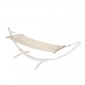 Hngematte mit Gestell HWC-J46, Hngeschaukel, bis 200kg Holzgestell MVG-zertifiziert 320cm ~ wei, Matte creme-wei
