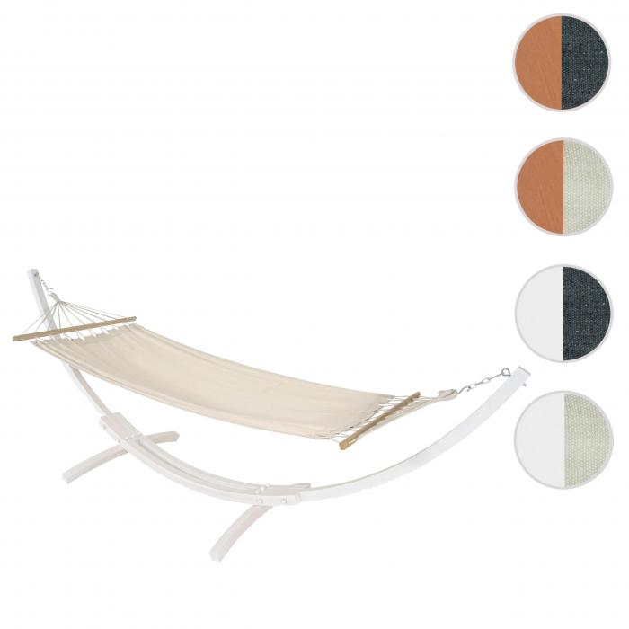 Hngematte mit Gestell HWC-J46, Hngeschaukel, bis 200kg Holzgestell MVG-zertifiziert 320cm ~ wei, Matte creme-wei