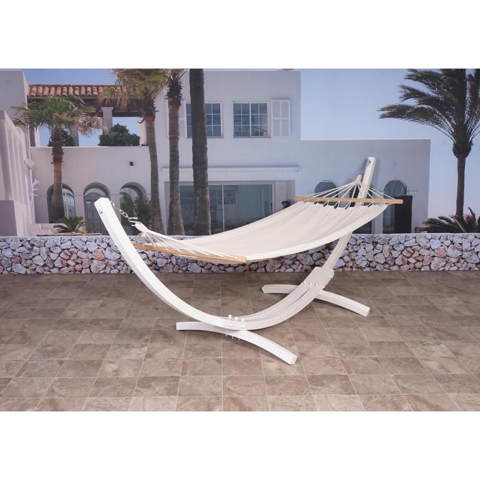 Hngematte mit Gestell HWC-J46, Hngeschaukel, bis 200kg Holzgestell MVG-zertifiziert 320cm ~ wei, Matte creme-wei