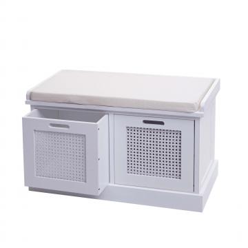 Sitzbank HWC-J49, Polsterbank Garderobenbank, Kissen Aufbewahrungsboxen Staufach 47x75x40cm ~ weiß, Polster creme-weiß
